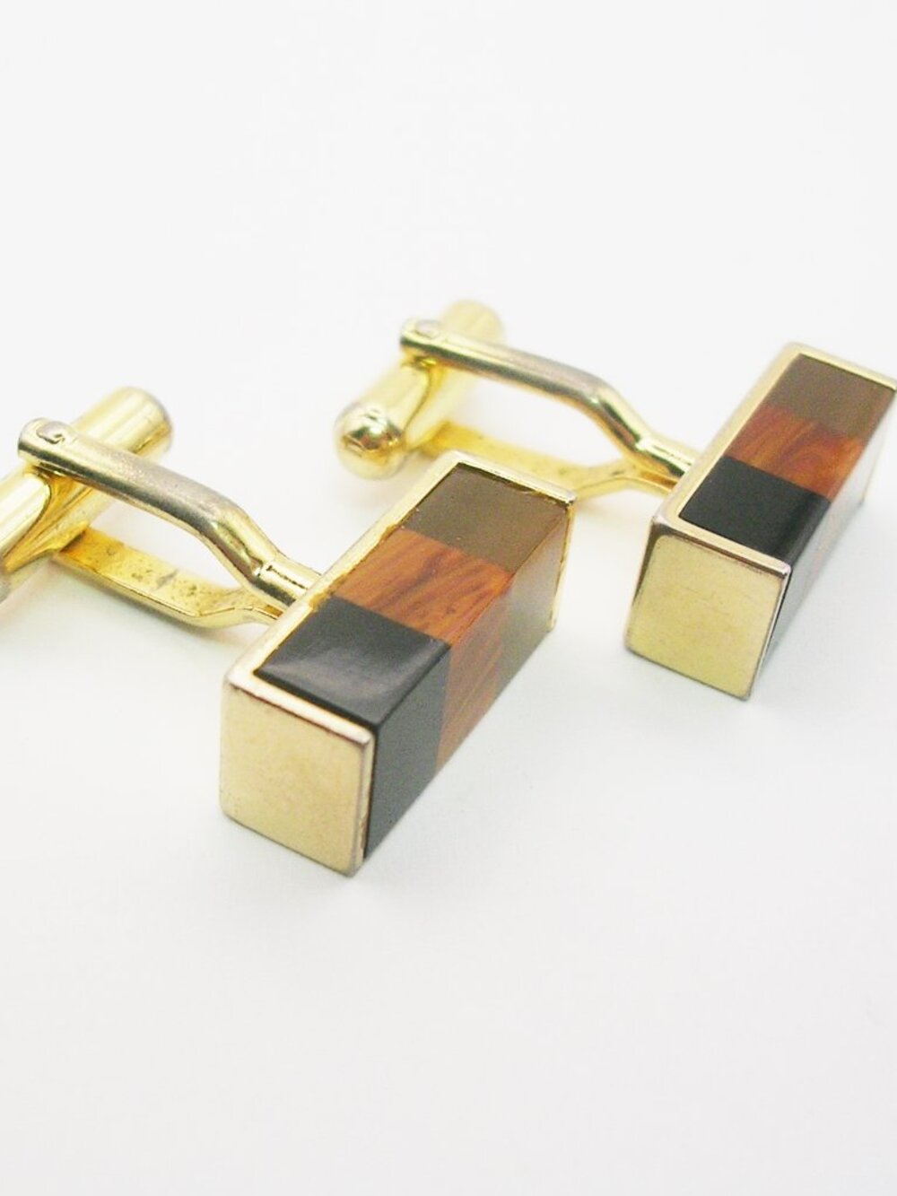 Vintage Cuff Links triple Gemstone Onyx Agate Tiger Eye made in Austria